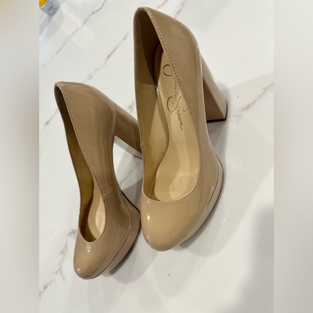 Jessica Simpson Nude Patent Platform Pumps